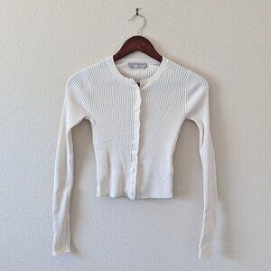 Everlane The Ribbed Cropped Cardigan Ivory